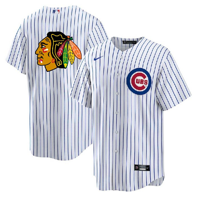 Men's Chicago Cubs & Blackhawks White Cool Base Stitched Baseball Jersey Men's Chicago Cubs & Blackhawks White Cool Base Stitched Baseball Jersey